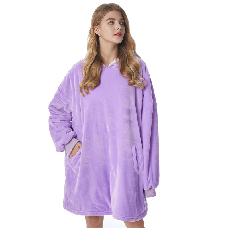 Felicigeely Blanket Hoodie, Oversized Wearable Blanket Sweatshirt for Adults Women Men Warm Cozy Thick Purple Hooded Blanket with Pockets and Sleeves Gift for Her Mom Girls - Image 1